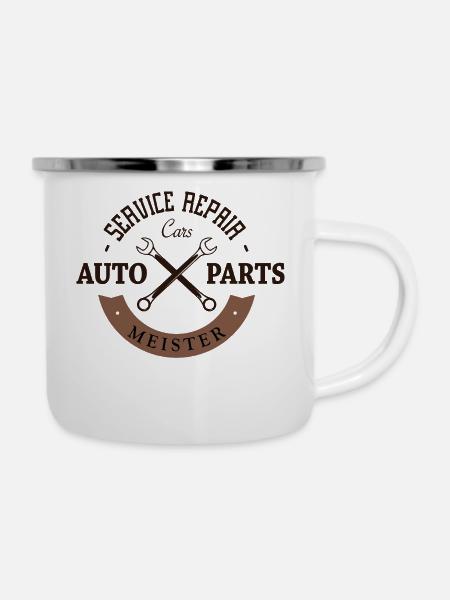 Meister Kfz - Emaille-Tasse - Weiß