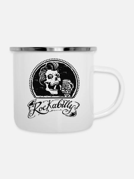Rockabilly Totenkopf - Emaille-Tasse - Weiß