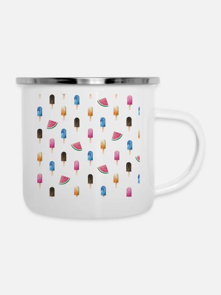 Eis Muster - Emaille-Tasse - Weiß