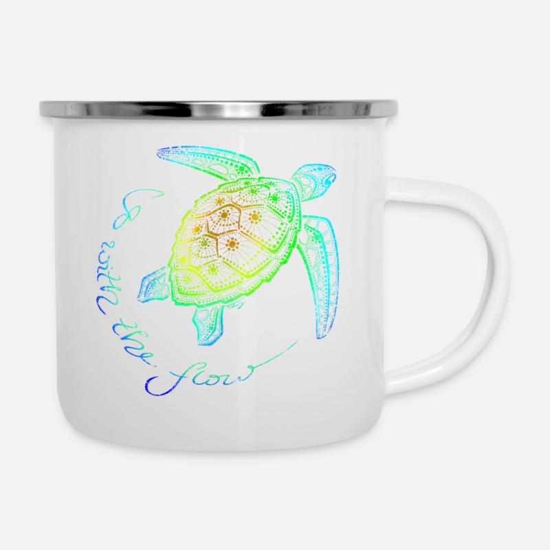 Sea Turtle Dot Art - go with the flow - rainbow - Emaille-Tasse - Weiß