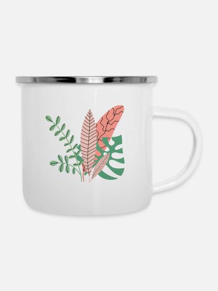 Tropical Leaves - Emaille-Tasse - Weiß
