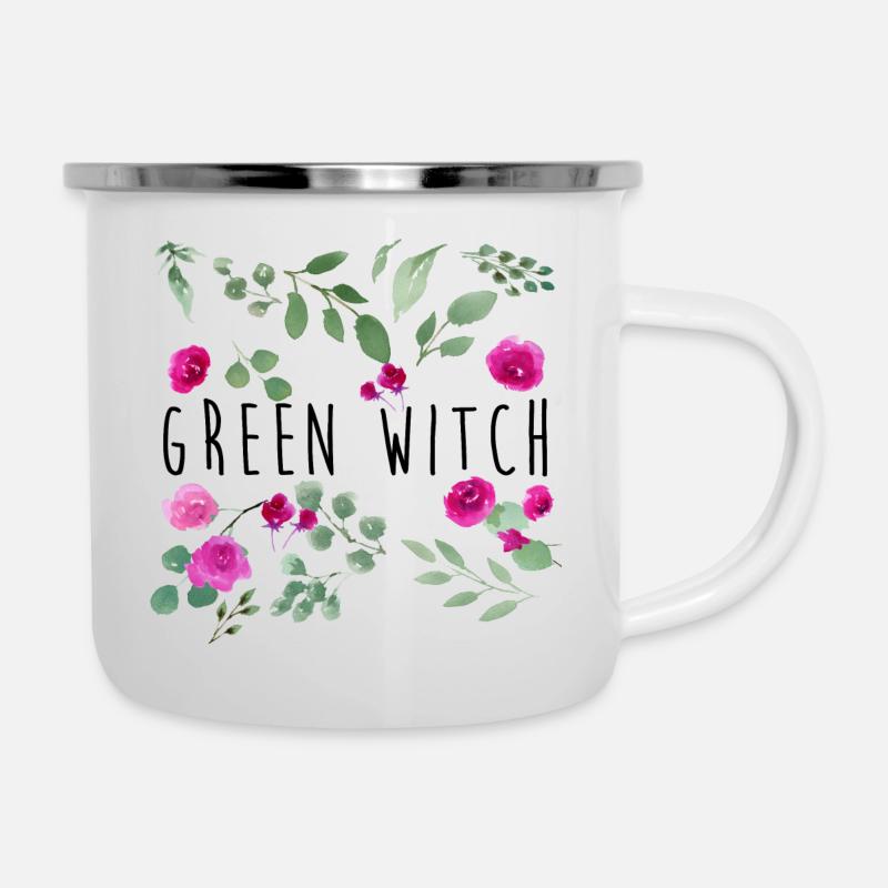 Green Witch - Emaille-Tasse - Weiß