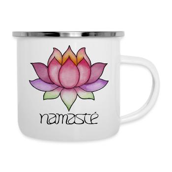 Lotusbluete Schriftzug Namaste yoga symbol - Emaille-Tasse - Weiß - Rechts