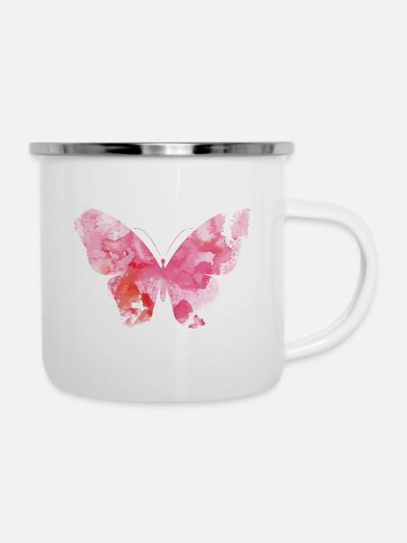 Butterfly - Emaille-Tasse - Weiß
