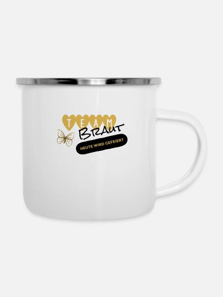 Braut Junggesellin - Emaille-Tasse - Weiß