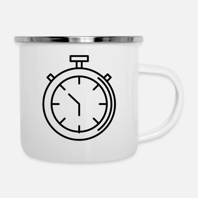 Stoppuhr - Emaille-Tasse - Weiß