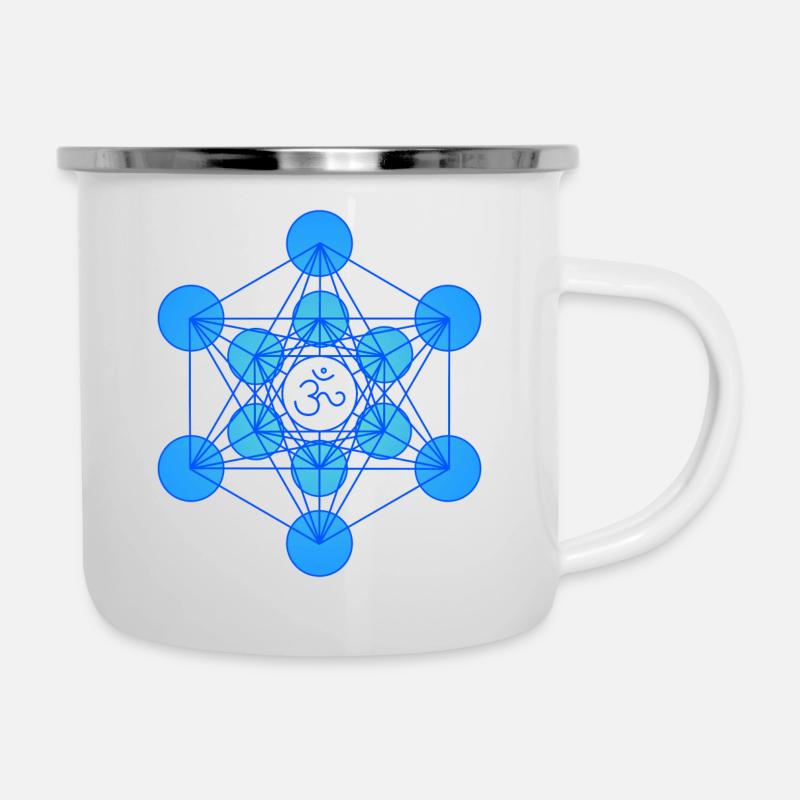 Heilige Geometrie Merkaba Om blau - Emaille-Tasse - Weiß