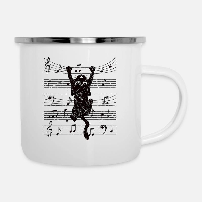 Chat avec des notes de musique musicien clé de sol - Tasse émaillée - blanc