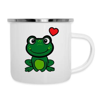 jolie petite grenouille verte avec un coeur - Tasse émaillée - blanc - Droite
