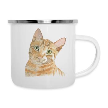 rote Katze - Emaille-Tasse - Weiß - Rechts