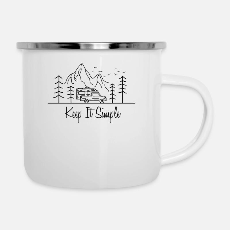 Pick-Up Camping Spruch Camper Geschenk Berge - Emaille-Tasse - Weiß