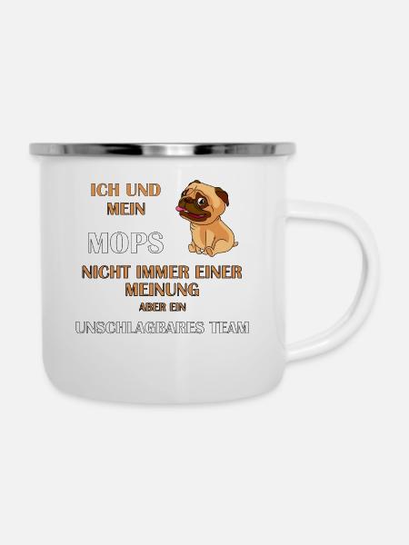 Mops - Emaille-Tasse - Weiß