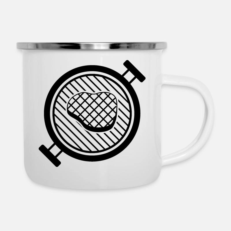 BBQ grill with delicious steak on grill grate - Camper Mug - white