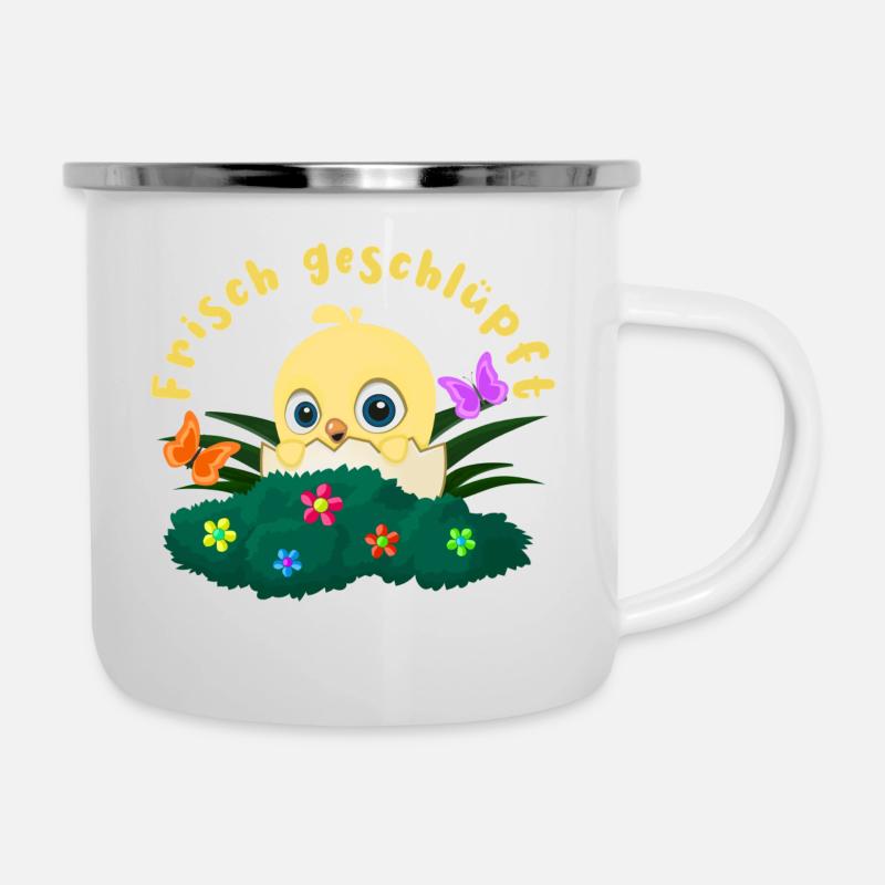 Frisch geschlüpft "Gelb" - Emaille-Tasse - Weiß