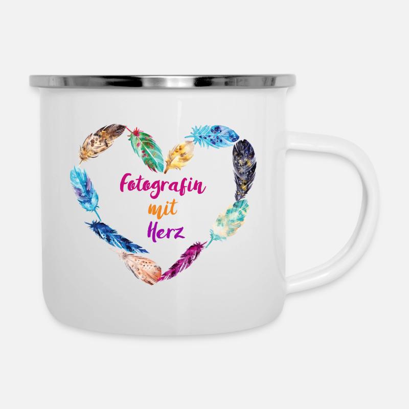 Fotografin mit Herz -bunt - Emaille-Tasse - Weiß
