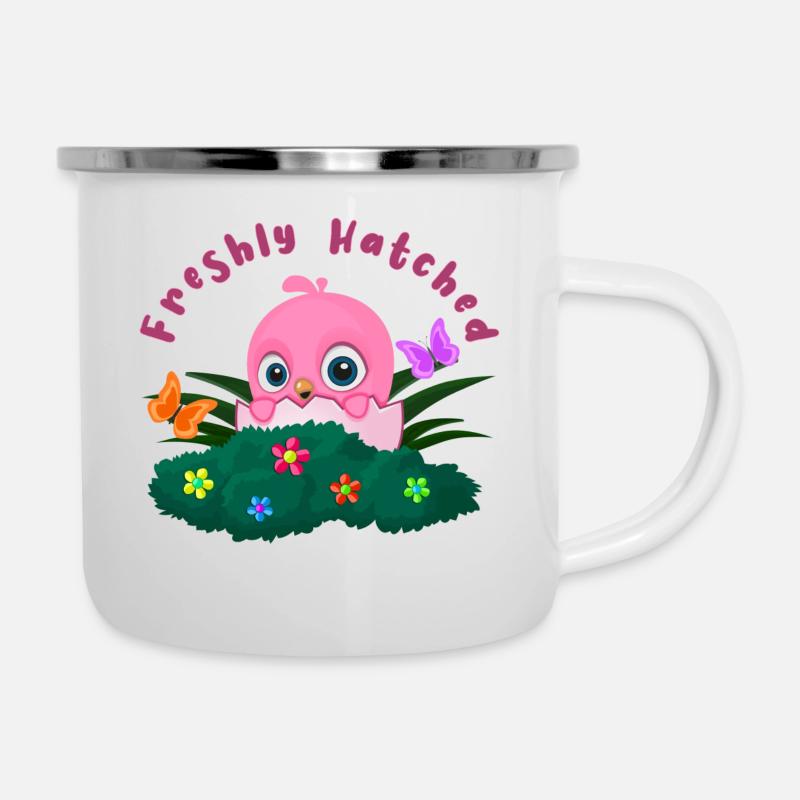 Freshly Hatched "Rose" - Emaille-Tasse - Weiß