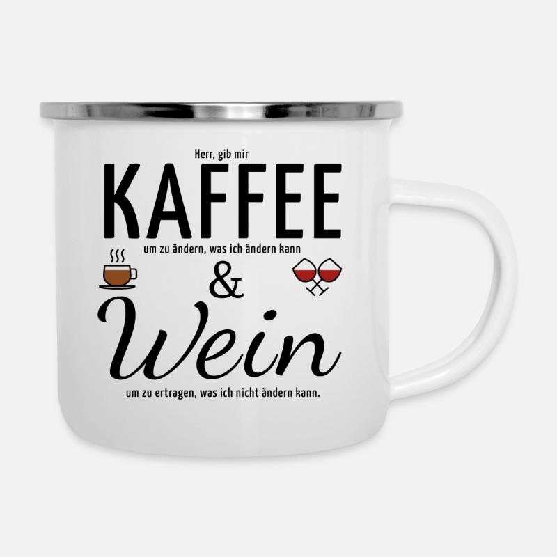 Herr, gib mir Kaffee, gib mir Wein - Emaille-Tasse - Weiß