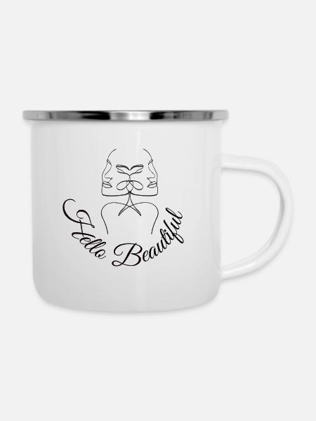 Hello Beautiful - Emaille-Tasse - Weiß