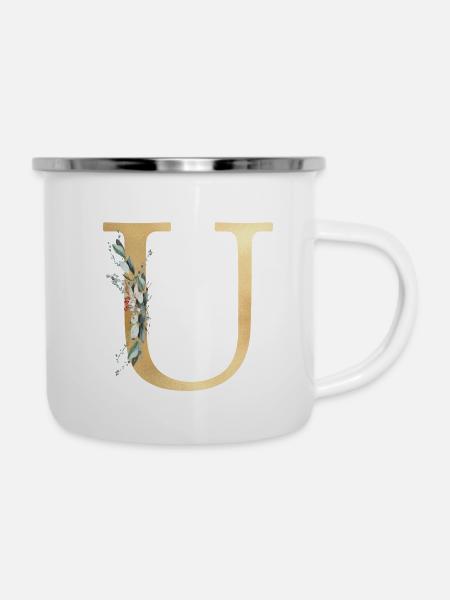 Personalisierbar Monogramm U - Emaille-Tasse - Weiß