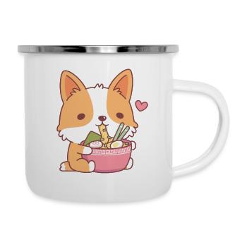 Mignon Corgi mangeant des nouilles ramen japonaises - Tasse émaillée - blanc - Droite