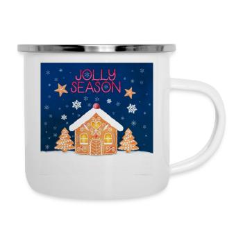 Fröhliche Weihnachtszeit mit Lebkuchen und Keksen - Emaille-Tasse - Weiß - Rechts