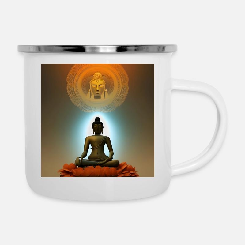 Buddha-Statue - Emaille-Tasse - Weiß