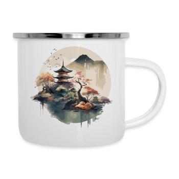 Art traditionnel japonais de la gravure sur bois - Tasse émaillée - blanc - Droite