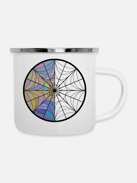 Buntes Mandala - Emaille-Tasse - Weiß