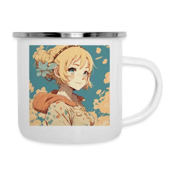 Süßes blondes Anime-Mädchen - Emaille-Tasse - Weiß - Rechts