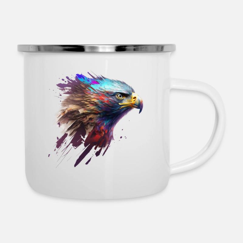 Mächtiger Adler: Ein modernes Ölbild - Emaille-Tasse - Weiß