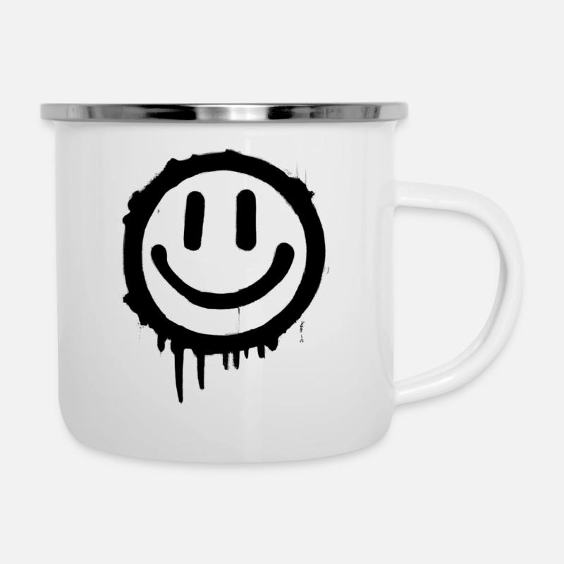 Black Smiley - Camper Mug - white