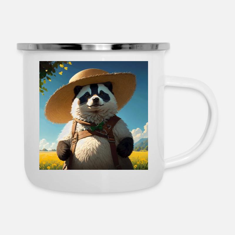 Cute Badger Artwork with Straw Hat Badgers Meadow - Camper Mug - white