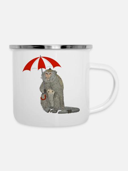 Affe Regenschirm - Emaille-Tasse - Weiß