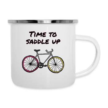 Zeit aufzusatteln - Emaille-Tasse - Weiß - Rechts