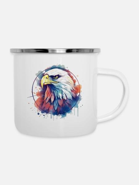 Adler Wildvogel bunt - Emaille-Tasse - Weiß
