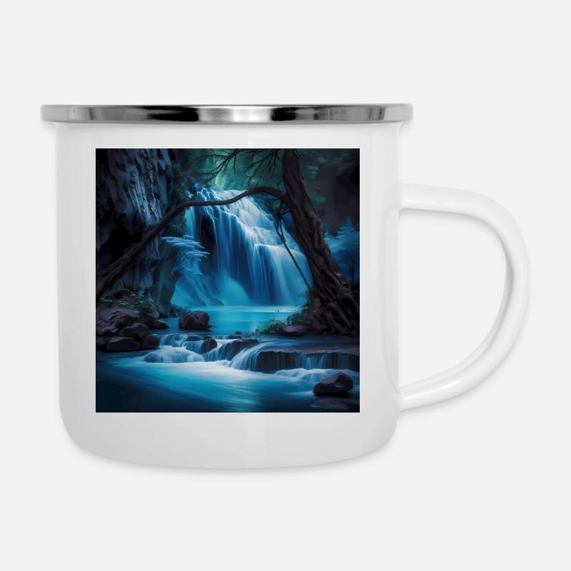 Wasserfall - Emaille-Tasse - Weiß