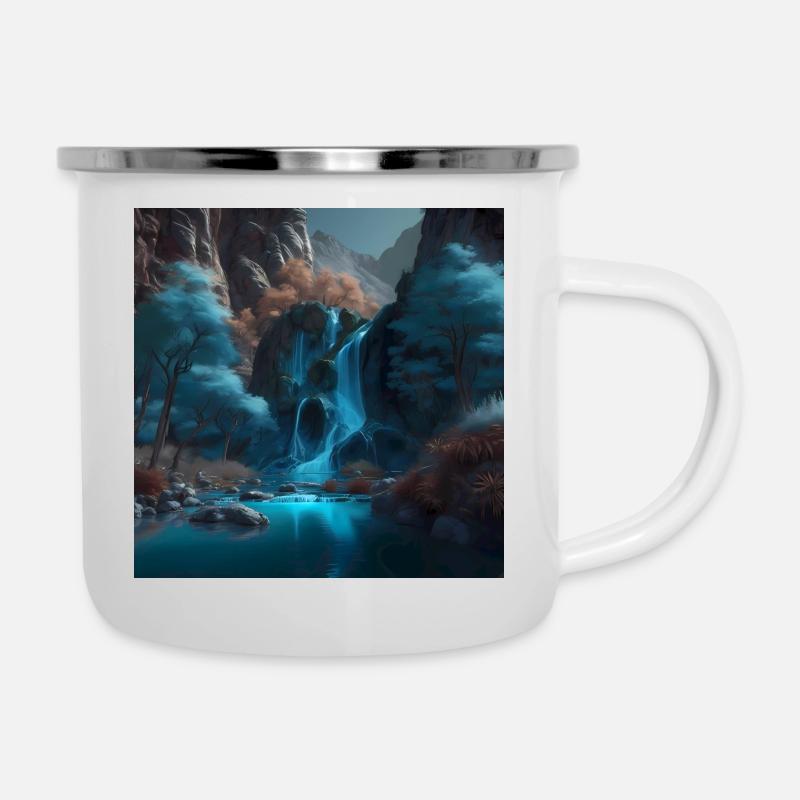 Wasserfall - Emaille-Tasse - Weiß