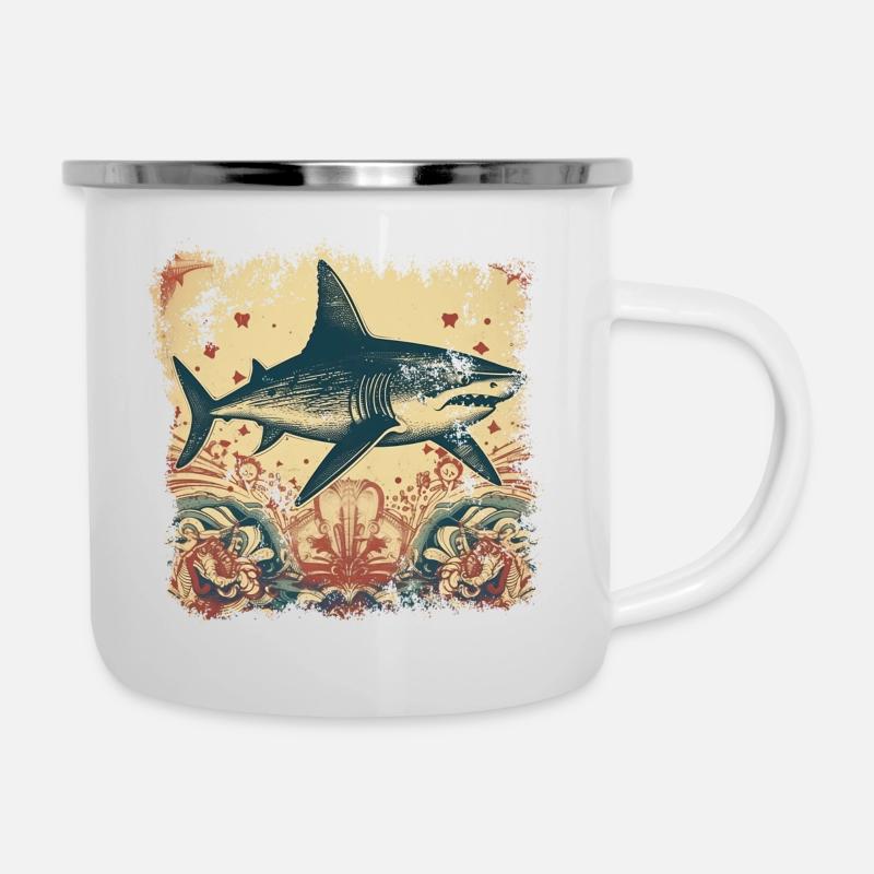 Cool retro shark with 50s patterns - Camper Mug - white