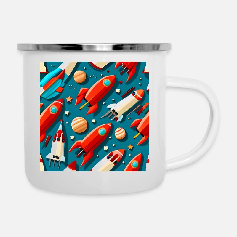 Sternenschiff-Muster - Emaille-Tasse - Weiß
