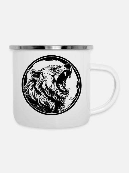 Grizzly Bär - Emaille-Tasse - Weiß