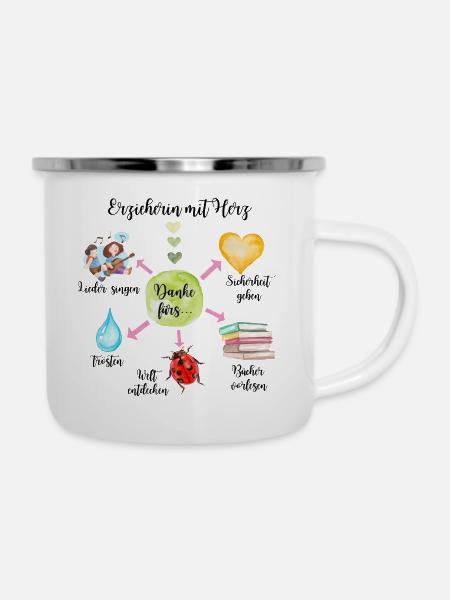 Erzieherin mit Herz - Emaille-Tasse - Weiß
