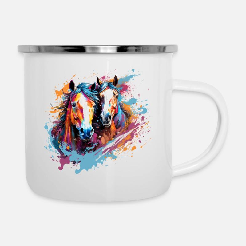 Pferdestärke - Emaille-Tasse - Weiß