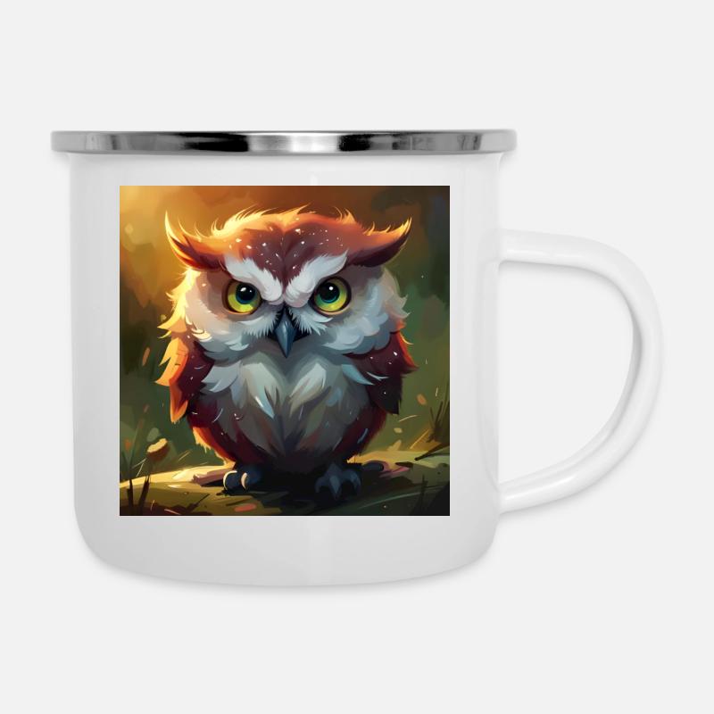 Eule - Emaille-Tasse - Weiß