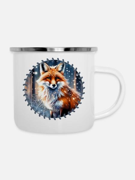 Winterzauber Fuchs - Emaille-Tasse - Weiß