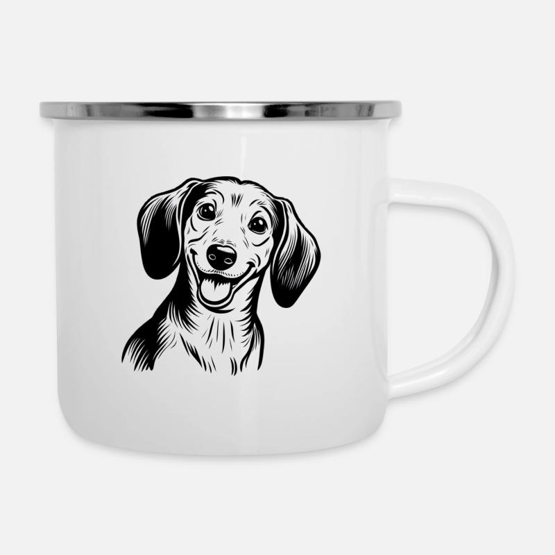 Freundlicher Dackel - Emaille-Tasse - Weiß