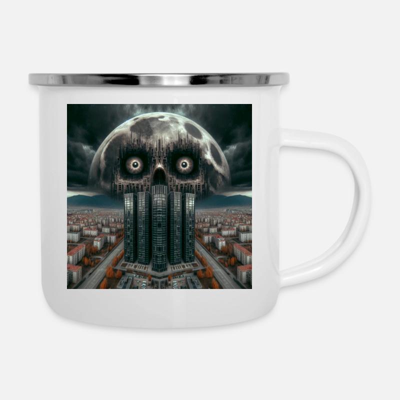 Gruseliger Mond - Emaille-Tasse - Weiß