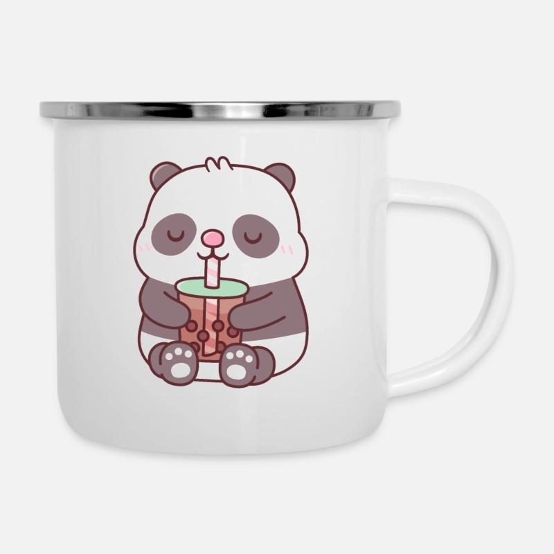 Ours panda potelé mignon buvant du thé à bulles - Tasse émaillée - blanc