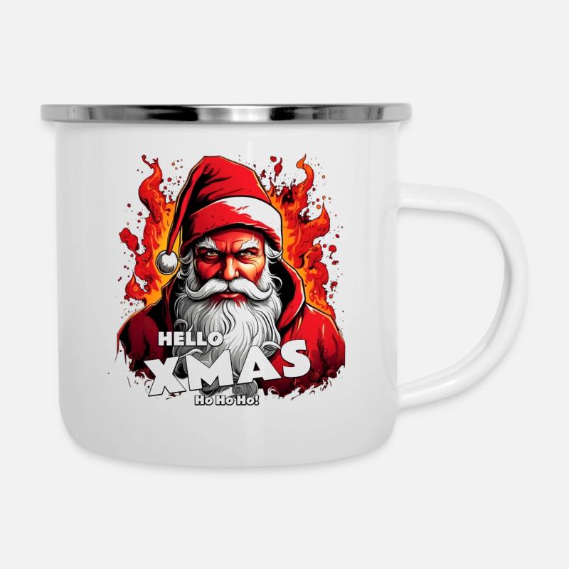 Santa's Hellstare | Hello Xmas - Emaille-Tasse - Weiß