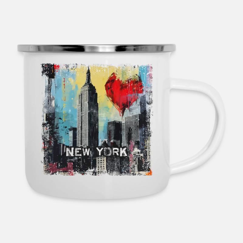 New York, rétro, vintage - Saint Valentin - Tasse émaillée - blanc