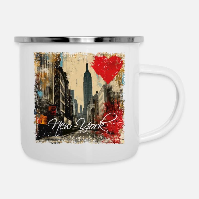 New York, rétro, vintage - Saint Valentin - Tasse émaillée - blanc